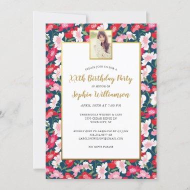 Colorful Flowers, Any Age Add Photo Birthday Party Invitations