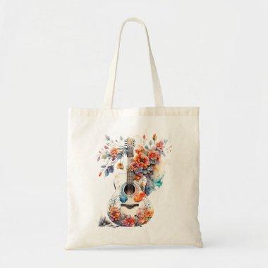 Colorful Flowers Guitar Music Instrument Tote Bag