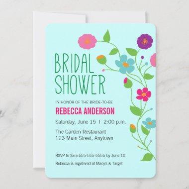 Colorful Flowers & Leaves Bridal Shower Invitations