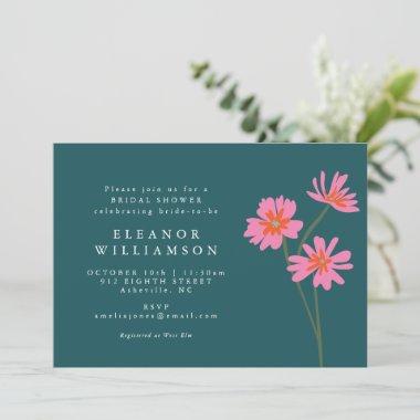 Colorful Flowers Pink Teal Green Floral Shower Invitations
