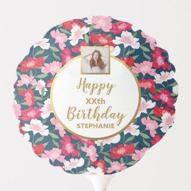 Colorful Fun Floral, Custom Photo, Happy Birthday Balloon