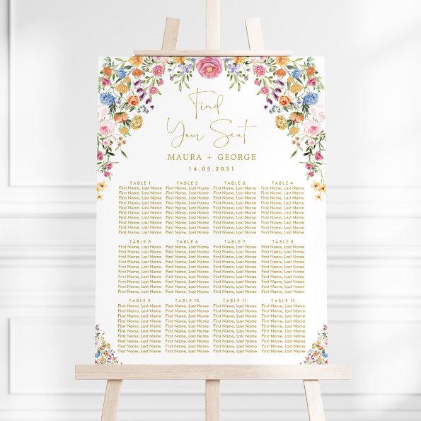 Colorful Garden Flowers Wedding Seating Chart
