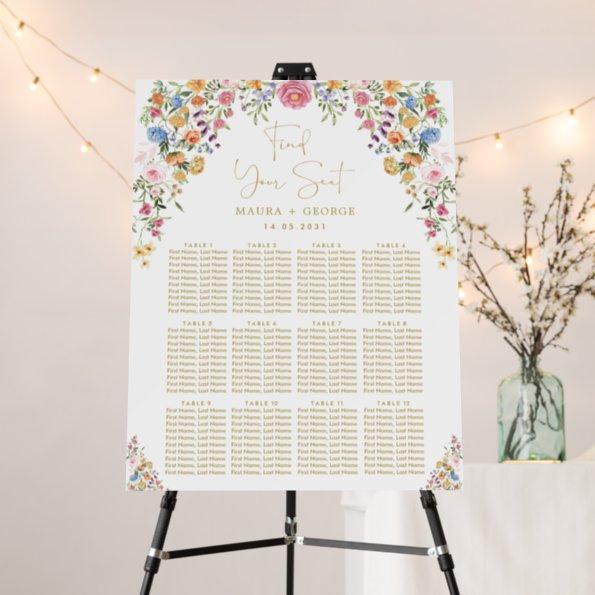 Colorful Garden Flowers Wedding Seating Chart Foam Board