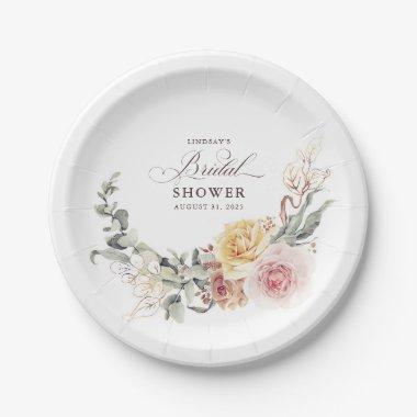 Colorful Garden Flowers Wreath Bridal Shower Paper Plates