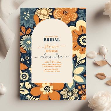 Colorful Groovy Retro 70s Floral Bridal Shower Invitations