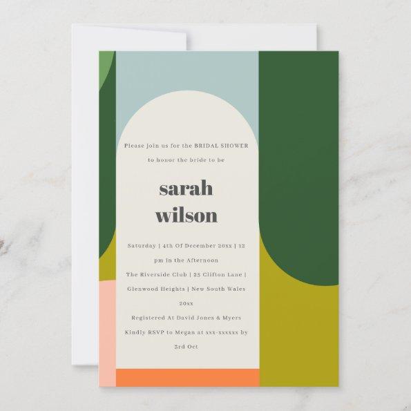 Colorful Groovy Retro Arch Abstract Bridal Shower Invitations