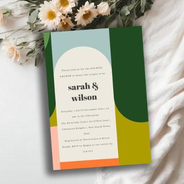 Colorful Groovy Retro Arch Abstract Couples Shower Invitations