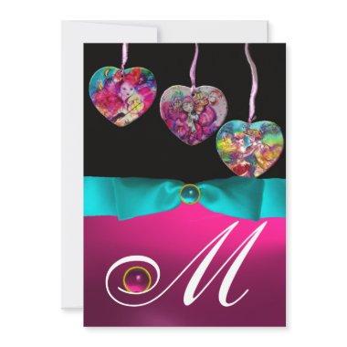 COLORFUL HEARTS PARTY ORNAMENTS GEM STONE MONOGRAM Invitations