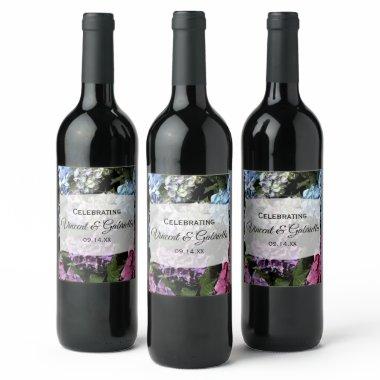 Colorful Hydrangea Flowers Wedding Wine Label