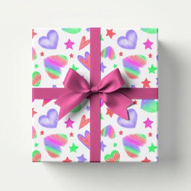 Colorful Love Heart Romantic Girly Pattern Modern Wrapping Paper