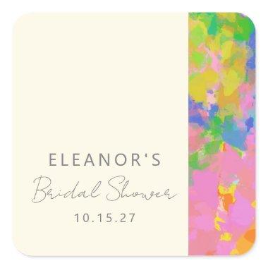 Colorful Modern Abstract Art Bridal Shower Custom Square Sticker