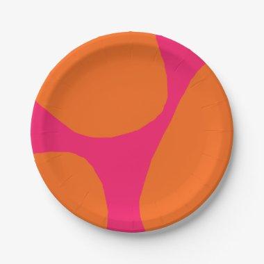 Colorful Modern Abstract Orange and Hot Pink Party Paper Plates