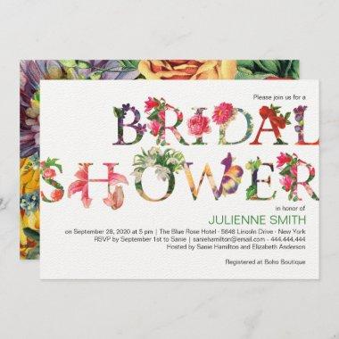 Colorful Modern Botanical Floral Bridal Shower Invitations