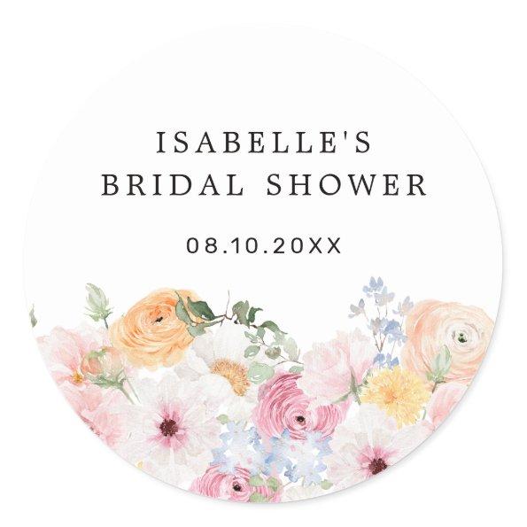 Colorful Pastel Floral Bridal Shower Classic Round Sticker
