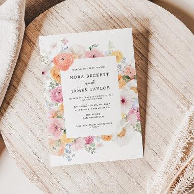 Colorful Pastel Floral Frame Wedding Invitations