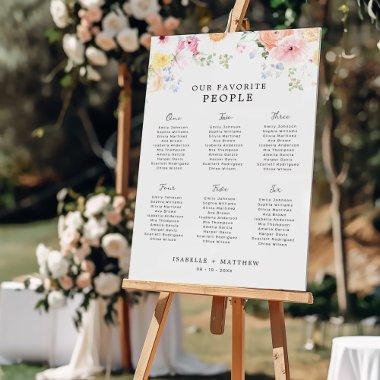 Colorful Pastel Floral Wedding Seating Chart Foam Board