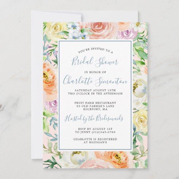 Colorful Pastel Spring Flower Bridal Shower Invita Invitations