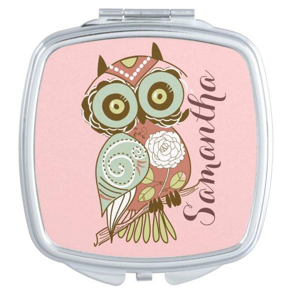 Colorful Pastel Tones Retro Floral Owl Vanity Mirror