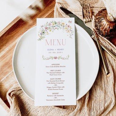 Colorful Pastel Wildflowers Wedding Menu
