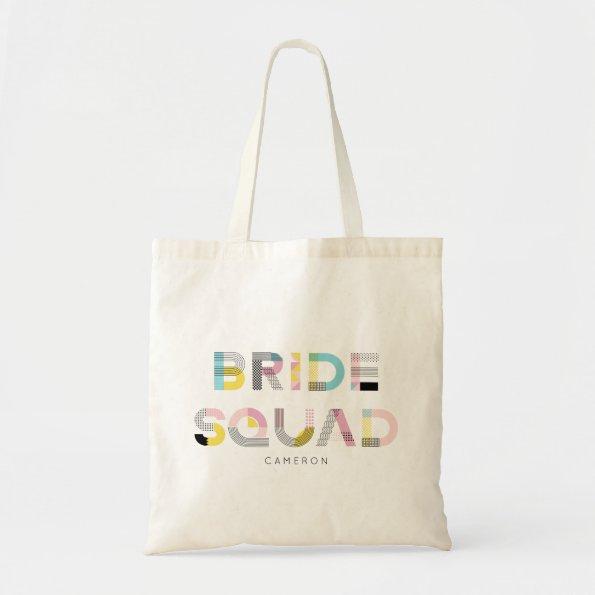 Colorful Pattern Typography Modern Bride Squad Tote Bag