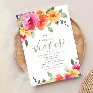 Colorful pink orange peonies spring bridal shower Invitations