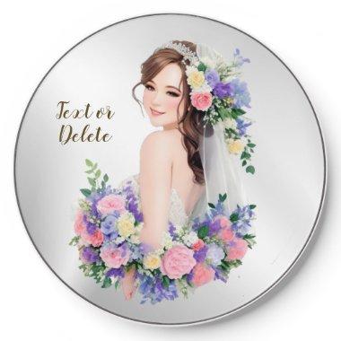 Colorful Pink White Purple Bride Flowers Silver Wireless Charger