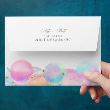 Colorful Rainbow Bubble Baby Shower Return Address Envelope