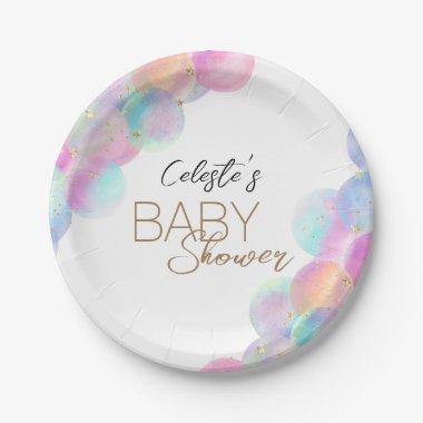 Colorful Rainbow Bubbles White Baby Shower Paper Plates