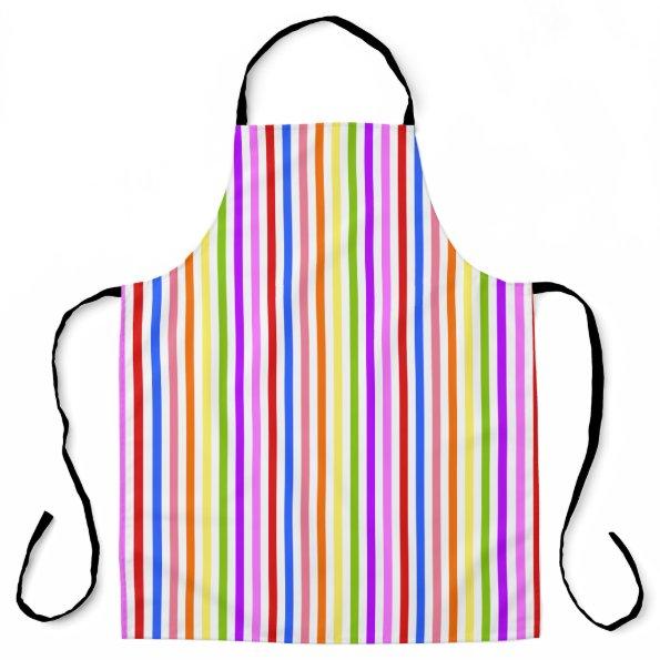 Colorful Rainbow Stripes on White Love is Love Apron
