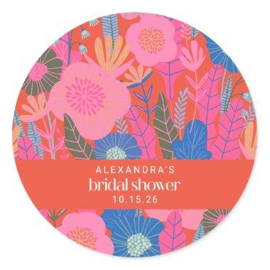 Colorful Red Boho Floral Custom Bridal Shower Classic Round Sticker