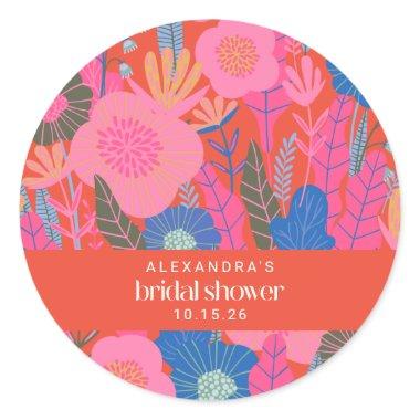 Colorful Red Boho Floral Custom Bridal Shower Classic Round Sticker