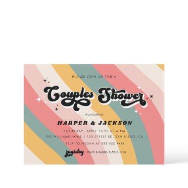 Colorful Retro 70s Couples Shower Invitations