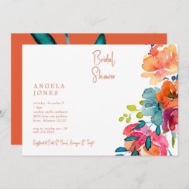 Colorful Retro Watercolor Floral Bridal Shower Invitations