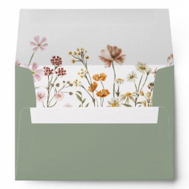 Colorful Sage Green Wildflower  Envelope