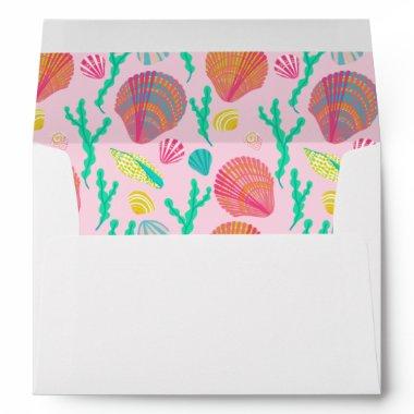 Colorful Seashells Pattern Beach Wedding Bridal Envelope