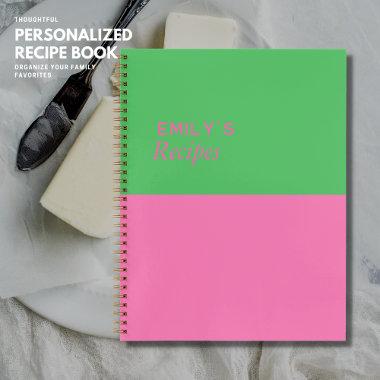 Colorful Simple Minimalist Pink and Green Recipe Notebook