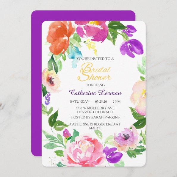 Colorful Spring Floral Wreath Bridal Shower Invite