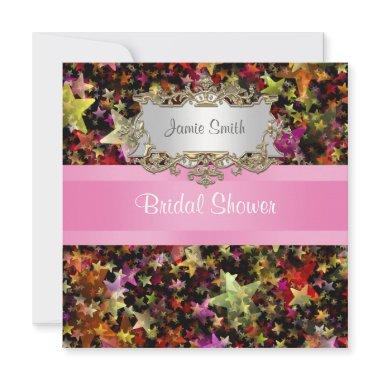 Colorful Stars Pink Ribbon  Invite