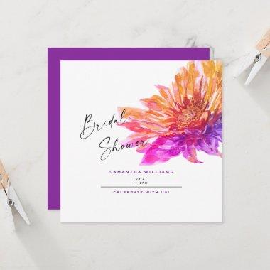 Colorful Sunflower Purple Bridal Shower Square Invitations