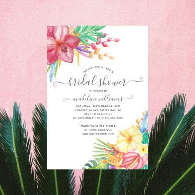 Colorful Tropical Floral Beach Bridal Shower Invitations