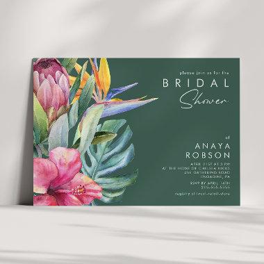 Colorful Tropical Floral | Green Bridal Shower Invitations