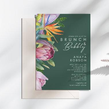 Colorful Tropical Floral | Green Brunch and Bubbly Invitations