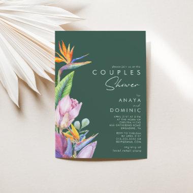 Colorful Tropical Floral | Green Couples Shower Invitations