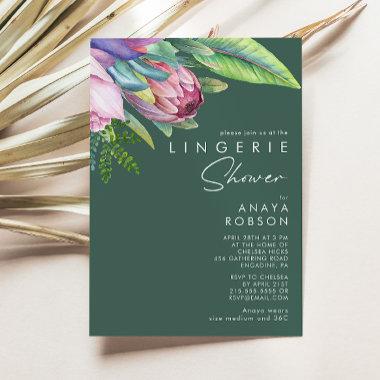 Colorful Tropical Floral | Green Lingerie Shower Invitations