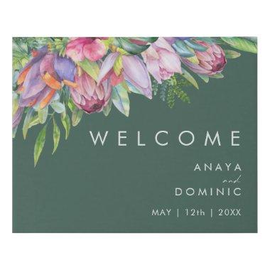 Colorful Tropical Floral | Green Welcome Faux Canvas Print