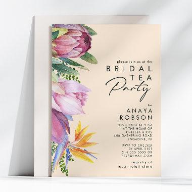 Colorful Tropical Floral | Peach Bridal Tea Party Invitations