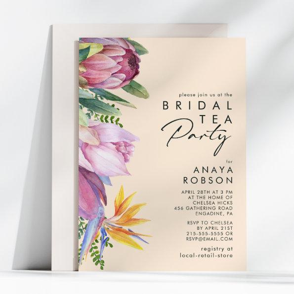 Colorful Tropical Floral | Peach Bridal Tea Party Invitations
