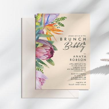 Colorful Tropical Floral | Peach Brunch and Bubbly Invitations