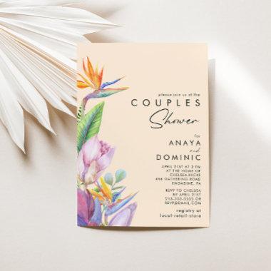 Colorful Tropical Floral | Peach Couples Shower Invitations