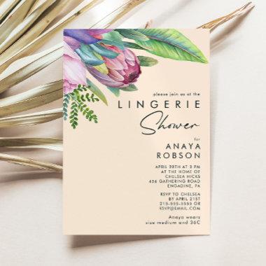 Colorful Tropical Floral | Peach Lingerie Shower Invitations
